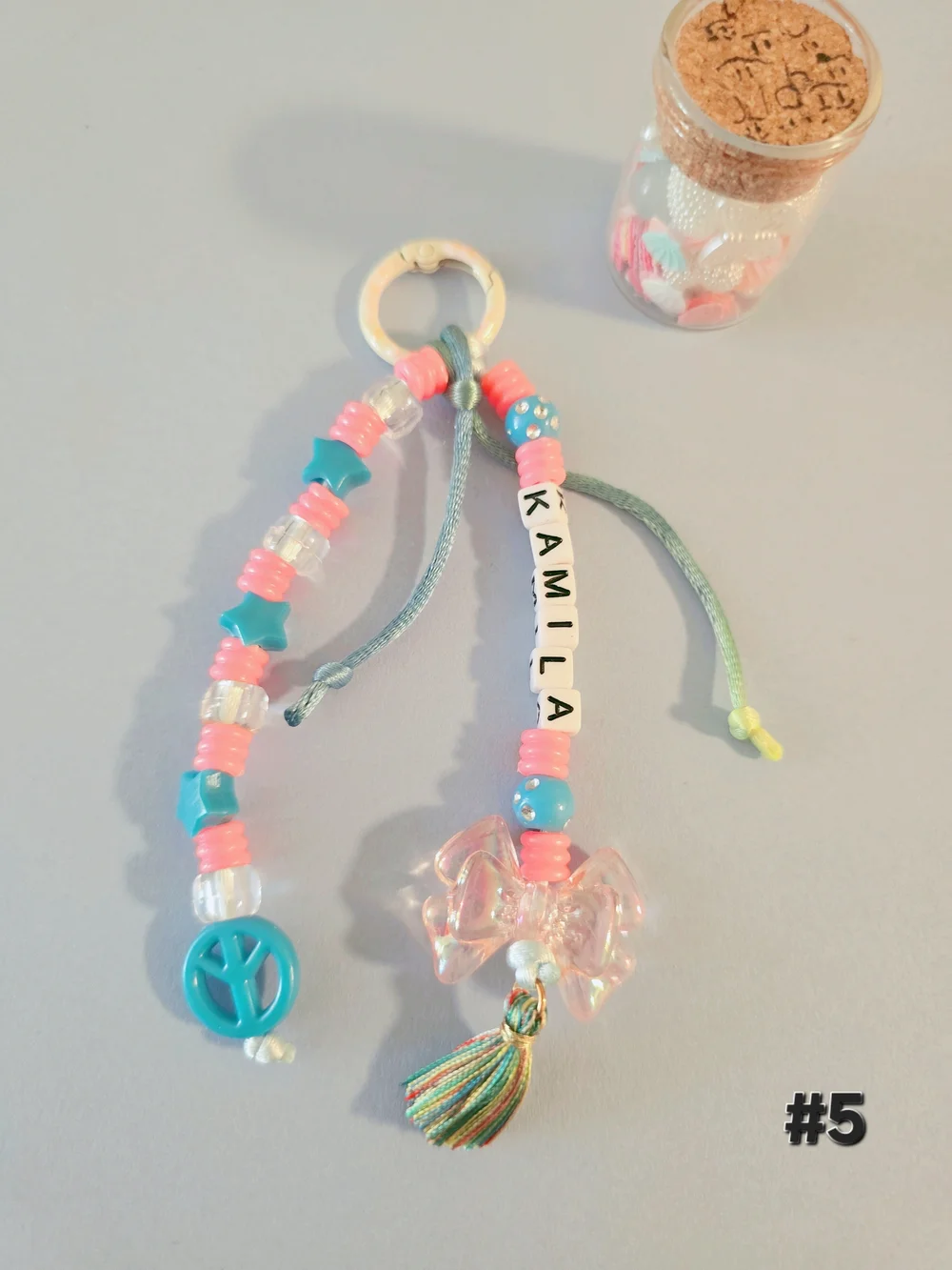 Personalized Kids Pink & Teal Beaded Name Keychain - KAMILA
